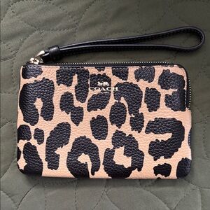 Coach Black and Tan Animal Print Wristlet